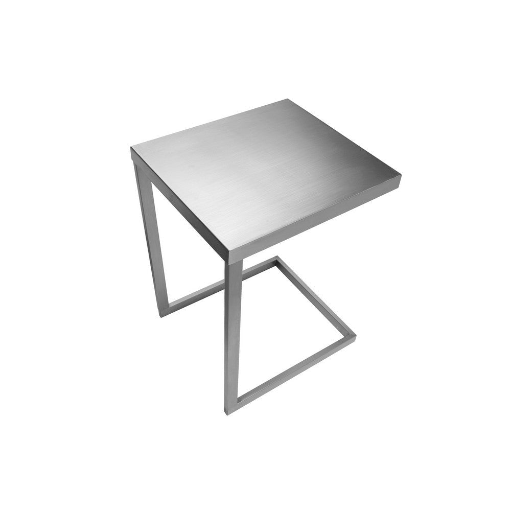 Tom 23 Inch Side End Table Square Tray Top Brushed C Shaped Steel Frame By Casagear Home BM316909