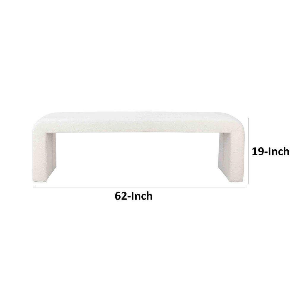 Jea 62 Inch Accent Bench Plush White Boucle Upholstery Wide Panel Legs By Casagear Home BM316913