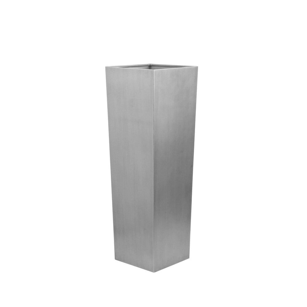 Zeny 48 Inch Tall Planter Vase with Hidden Insert Tapered Barrel Silver By Casagear Home BM316916