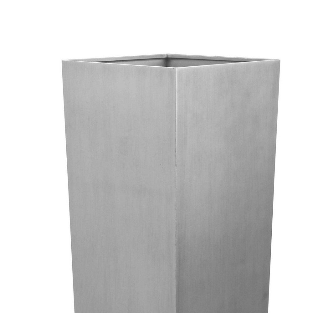 Zeny 48 Inch Tall Planter Vase with Hidden Insert Tapered Barrel Silver By Casagear Home BM316916