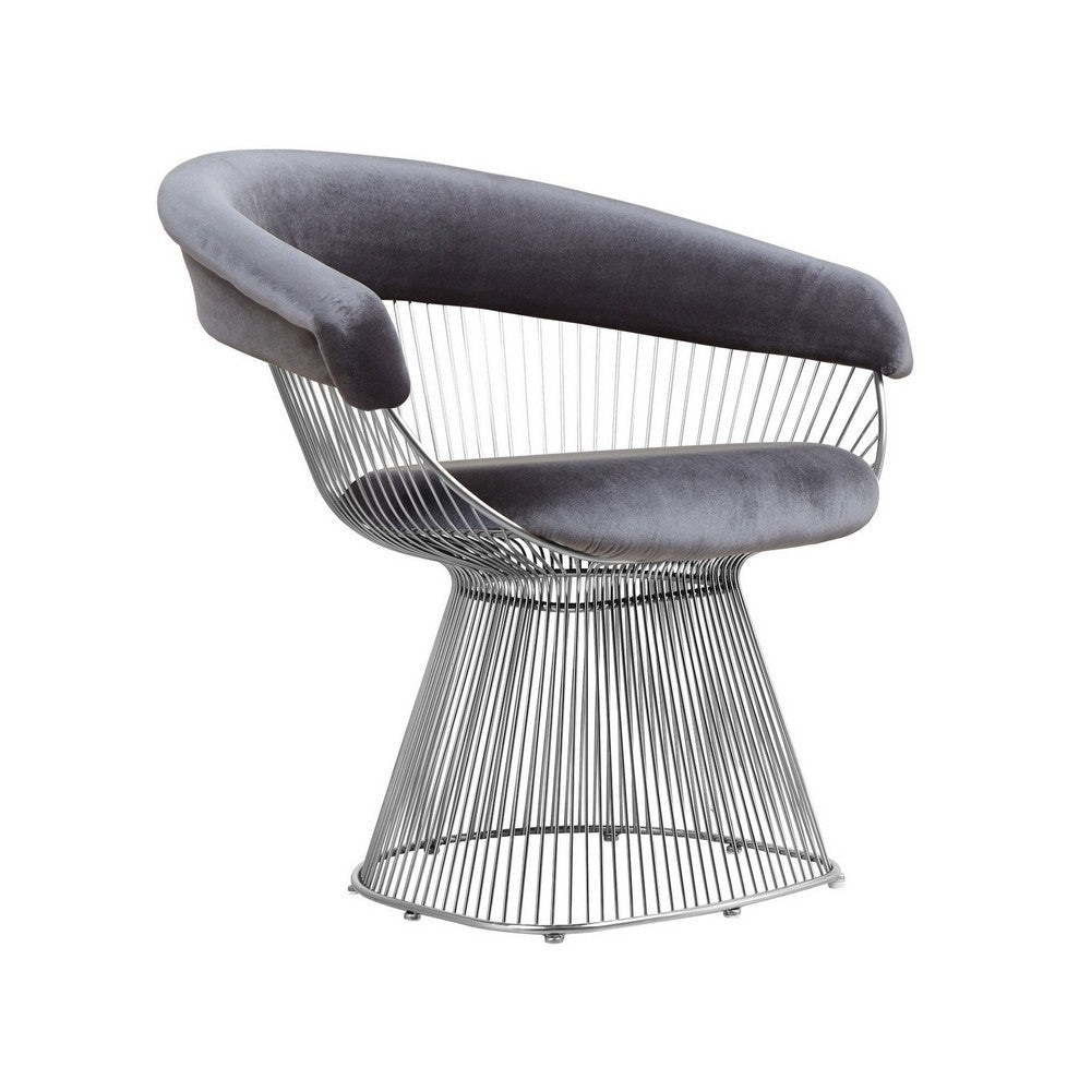 Mimi 27 Inch Accent Armchair Plush Gray Velvet Chrome Wire Cage Base By Casagear Home BM316917