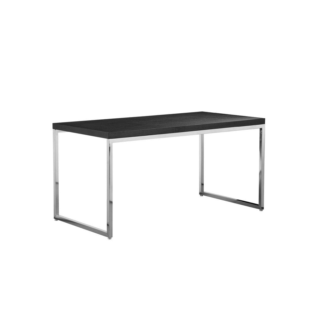 Rami 59 Inch Office Desk Rectangular Wood Top Square Steel Chrome Legs By Casagear Home BM316919