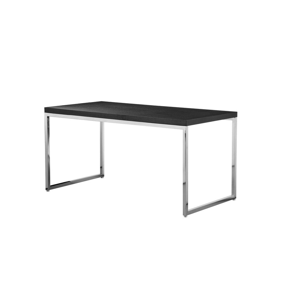 Rami 59 Inch Office Desk, Rectangular Wood Top, Square Steel Chrome Legs By Casagear Home