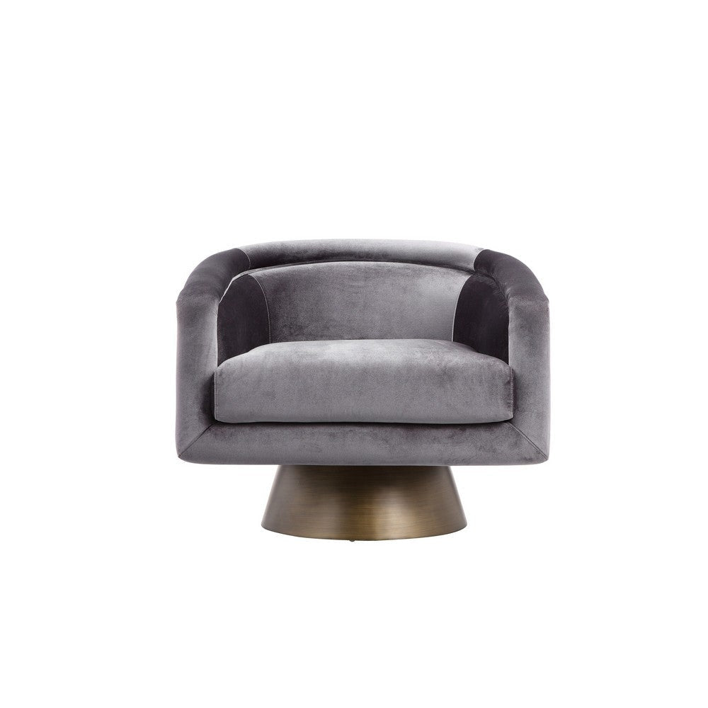 Rxa 33 Inch Swivel Lounge Chair Barrel Back Padded Gray Velvet Upholstery By Casagear Home BM316921