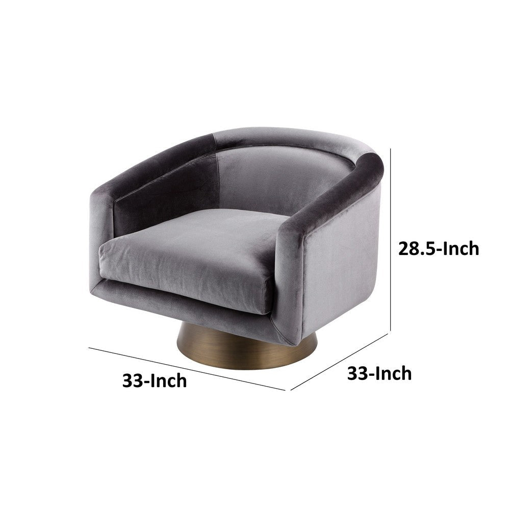 Rxa 33 Inch Swivel Lounge Chair Barrel Back Padded Gray Velvet Upholstery By Casagear Home BM316921