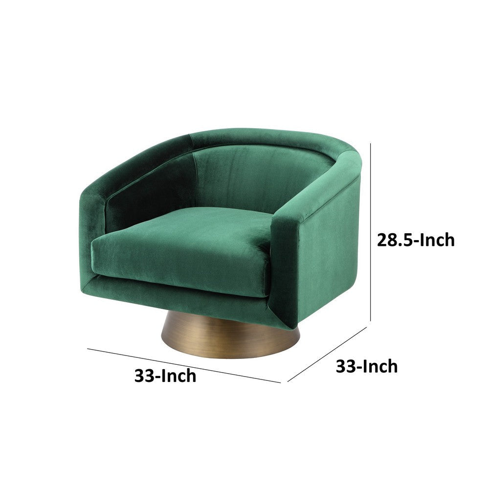 Rxa 33 Inch Swivel Lounge Chair Barrel Back Padded Green Velvet Upholstery By Casagear Home BM316922