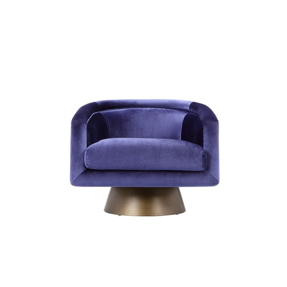 Rxa 33 Inch Swivel Lounge Chair Barrel Back Padded Blue Velvet Upholstery By Casagear Home BM316923