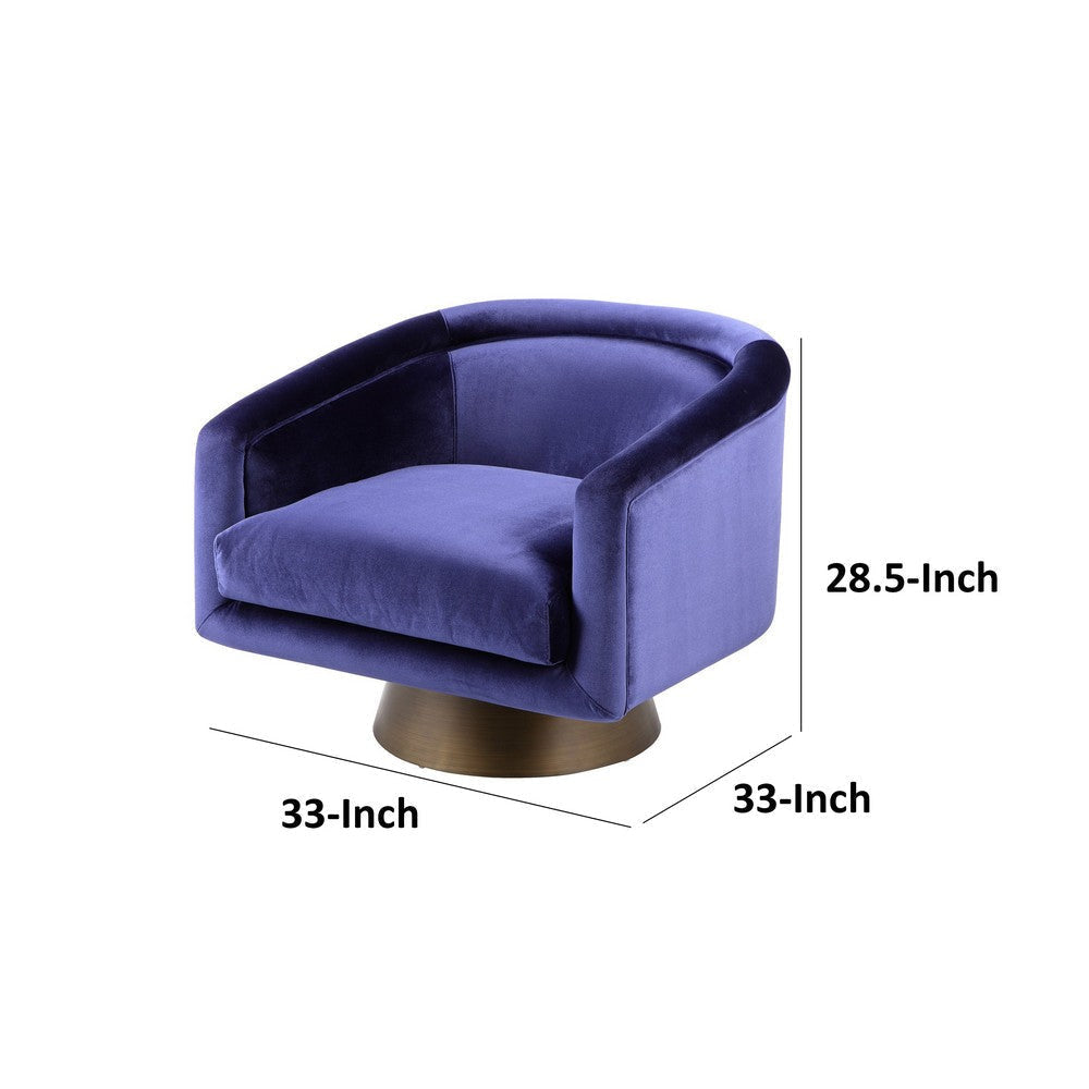 Rxa 33 Inch Swivel Lounge Chair Barrel Back Padded Blue Velvet Upholstery By Casagear Home BM316923