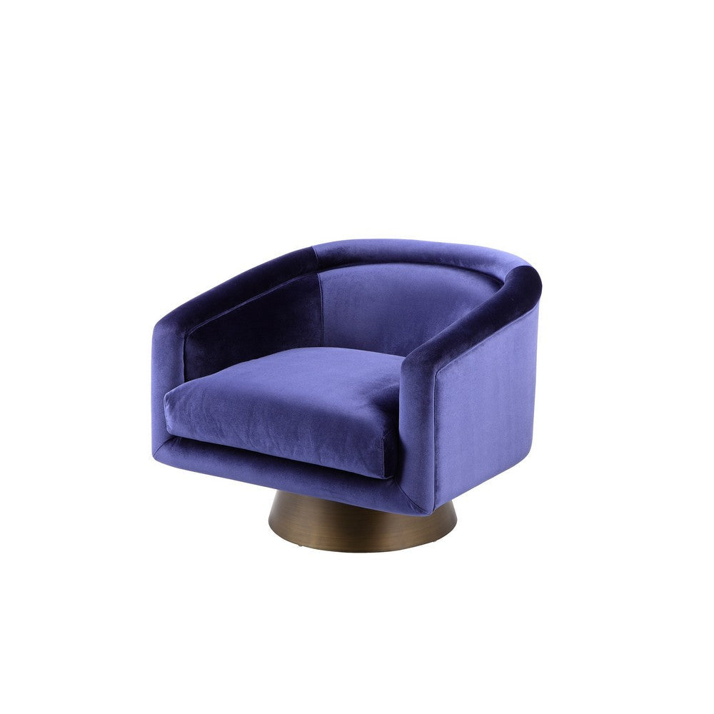 Rxa 33 Inch Swivel Lounge Chair, Barrel Back Padded Blue Velvet Upholstery By Casagear Home