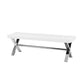 Tia 55 Inch Accent Bench, Tufted White Faux Leather, X Chrome Steel Legs By Casagear Home