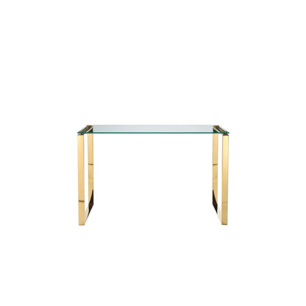 47 Inch Modern Office Desk Clear Tempered Glass Gold Sled Steel Frame By Casagear Home BM316939