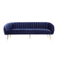 Lida 74 Inch Sofa Curved Modern Channel Tufting Blue Velvet Gold Metal By Casagear Home BM316940