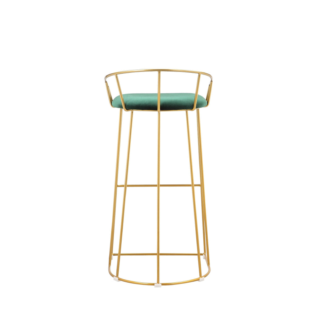 Cato 31 Inch Barstool Chair Foam Green Velvet Gold Steel Open Frame By Casagear Home BM316945