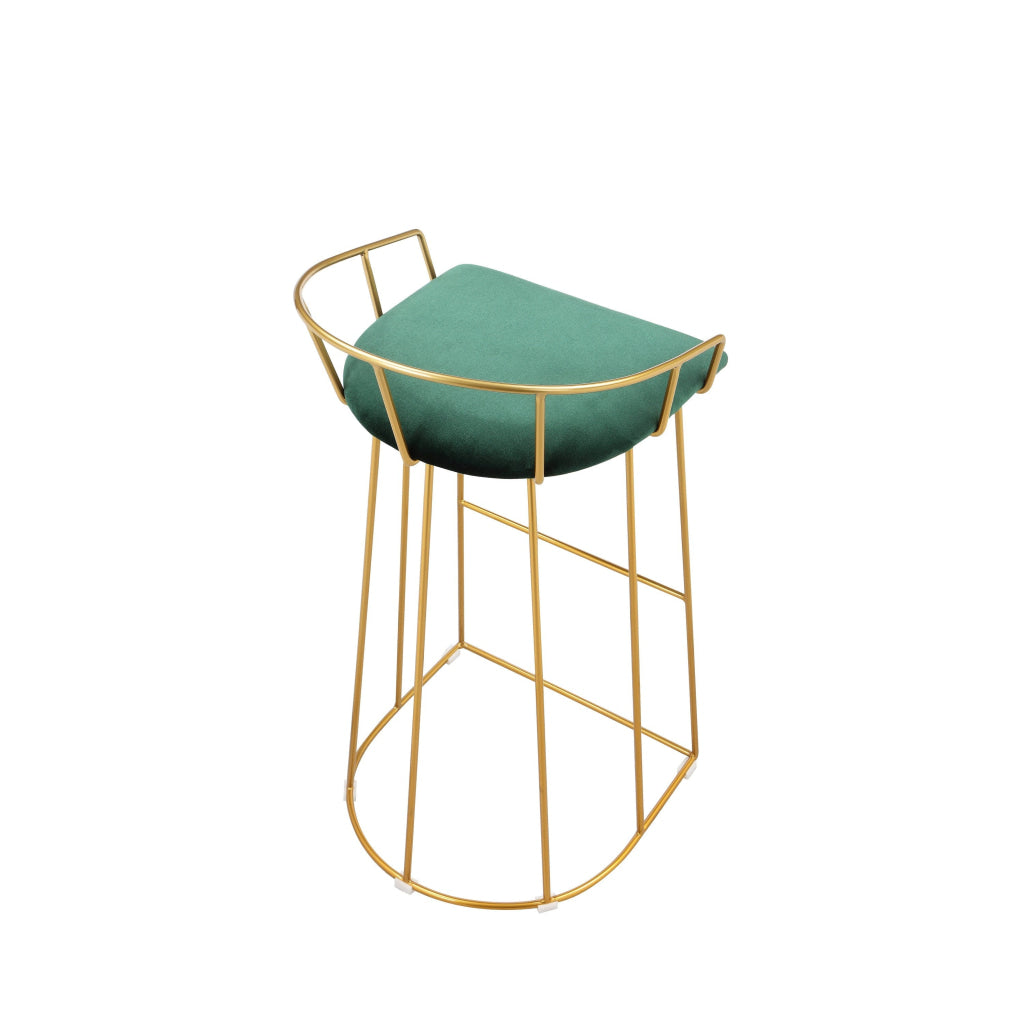 Cato 31 Inch Barstool Chair Foam Green Velvet Gold Steel Open Frame By Casagear Home BM316945