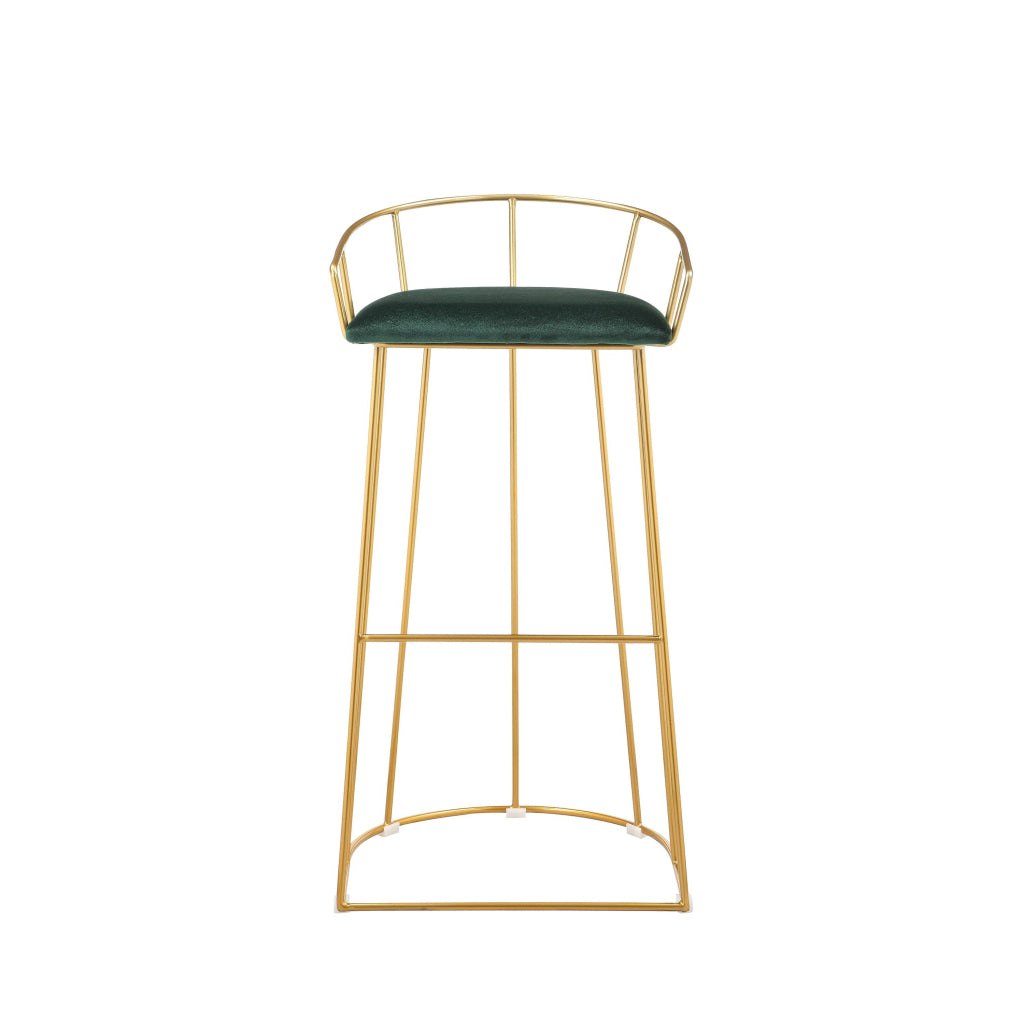 Cato 31 Inch Barstool Chair Foam Green Velvet Gold Steel Open Frame By Casagear Home BM316945