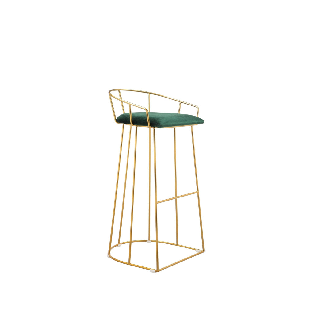 Cato 31 Inch Barstool Chair Foam Green Velvet Gold Steel Open Frame By Casagear Home BM316945