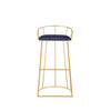 Cato 31 Inch Barstool Chair Foam Navy Blue Velvet Gold Steel Open Frame By Casagear Home BM316946