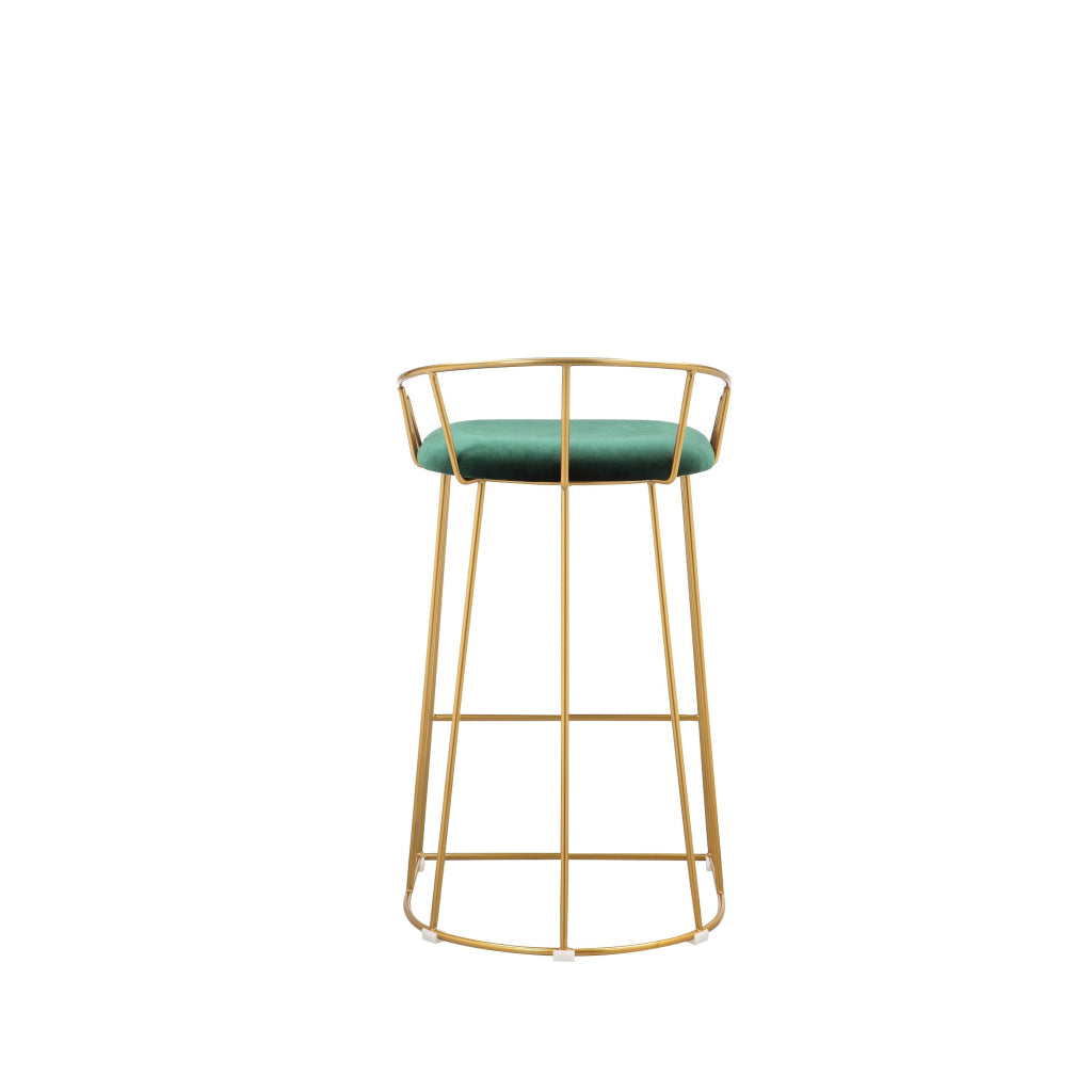 Cato 27 Inch Counter Stool Chair Green Velvet Gold Steel Open Metal Frame By Casagear Home BM316950