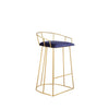 Cato 27 Inch Counter Stool Chair Blue Velvet Gold Steel Open Metal Frame By Casagear Home BM316951