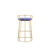 Cato 27 Inch Counter Stool Chair Blue Velvet Gold Steel Open Metal Frame By Casagear Home BM316951