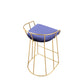 Cato 27 Inch Counter Stool Chair Blue Velvet Gold Steel Open Metal Frame By Casagear Home BM316951