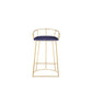 Cato 27 Inch Counter Stool Chair Blue Velvet Gold Steel Open Metal Frame By Casagear Home BM316951