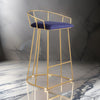 Cato 27 Inch Counter Stool Chair, Blue Velvet, Gold Steel Open Metal Frame By Casagear Home