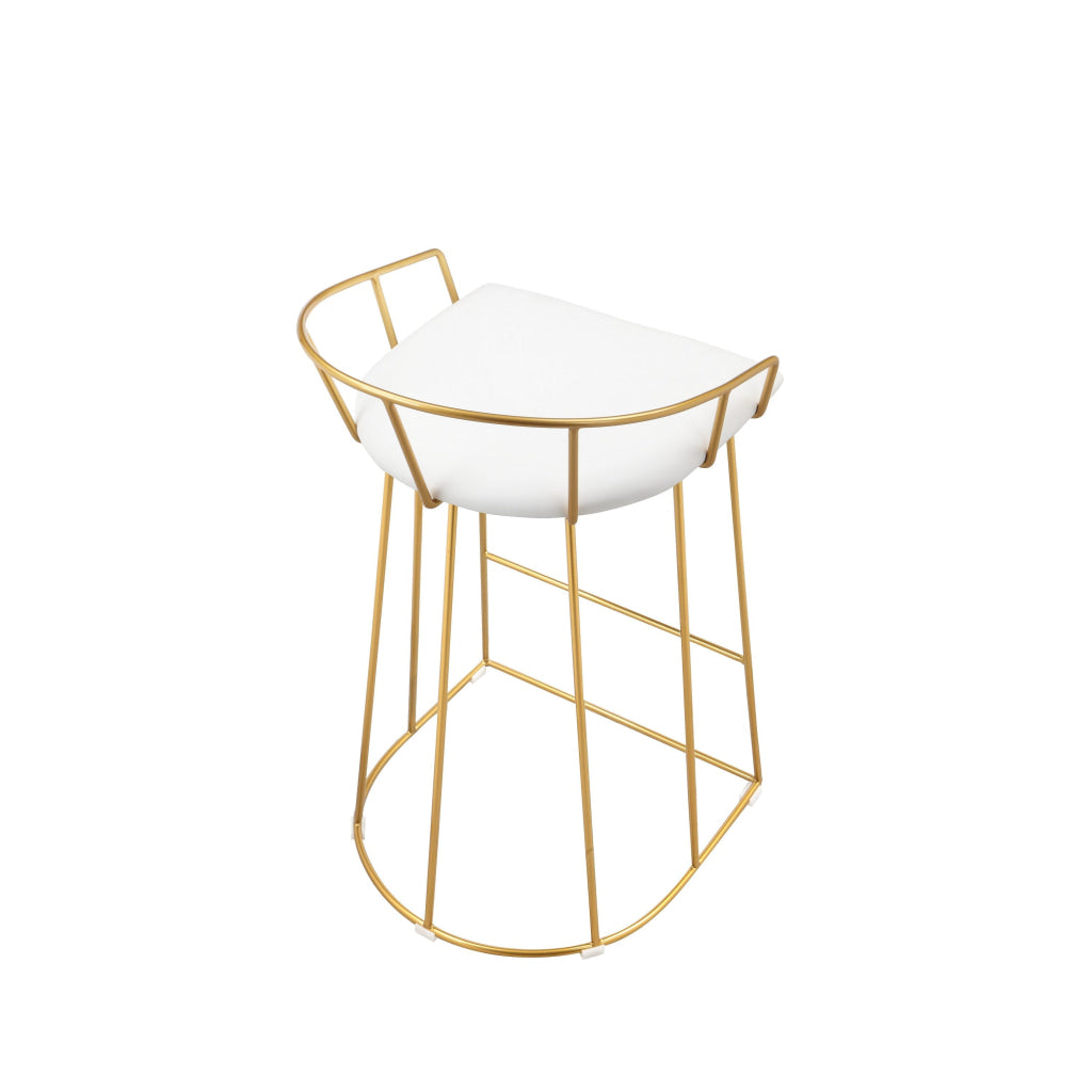 Cato 27 Inch Counter Stool Chair White Faux Leather Gold Steel Frame By Casagear Home BM316952