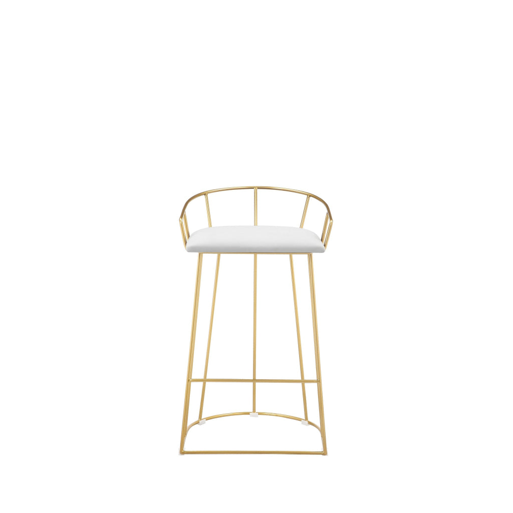 Cato 27 Inch Counter Stool Chair White Faux Leather Gold Steel Frame By Casagear Home BM316952