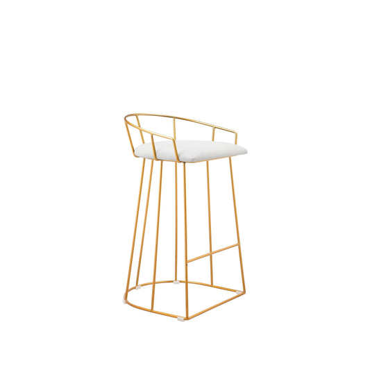 Cato 27 Inch Counter Stool Chair, White Faux Leather, Gold Steel Frame By Casagear Home