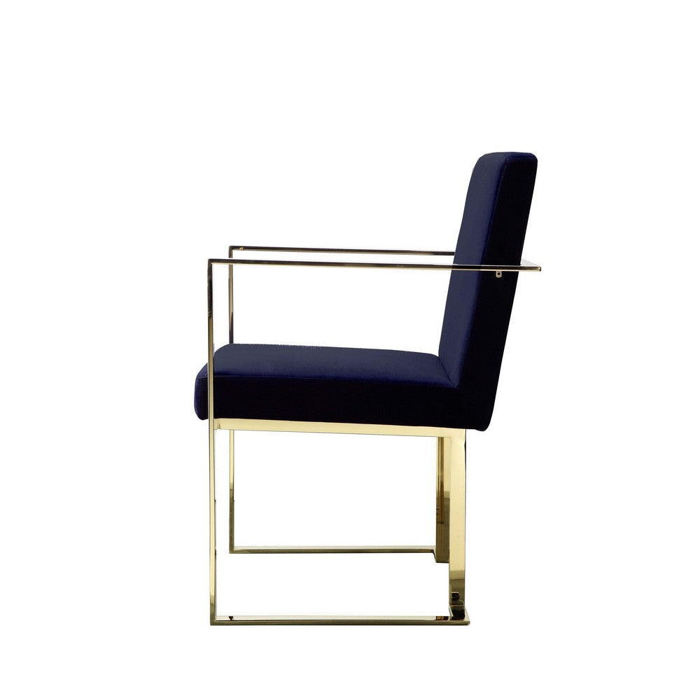 Boly 22 Inch Dining Side Chair Armchair Navy Blue Velvet Gold Steel Frame By Casagear Home BM316954