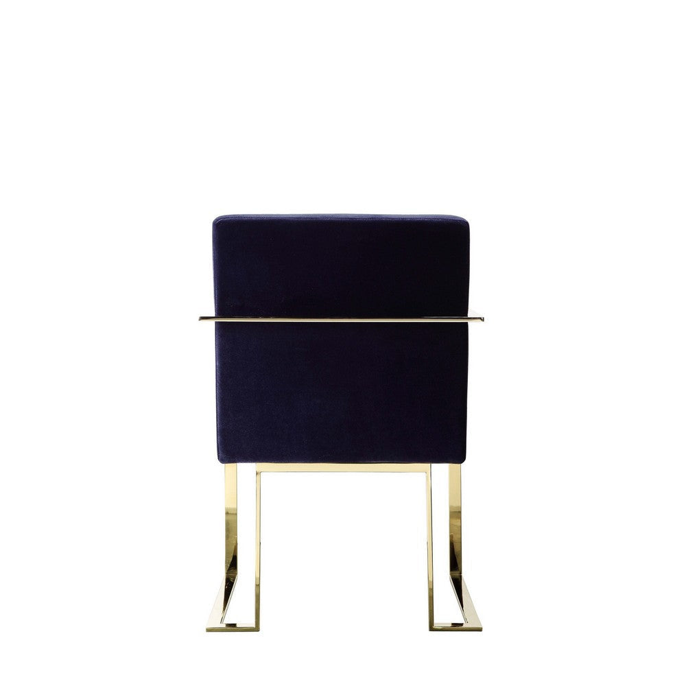 Boly 22 Inch Dining Side Chair Armchair Navy Blue Velvet Gold Steel Frame By Casagear Home BM316954