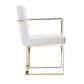 Boly 22 Inch Dining Side Armchair White Faux Leather Gold Steel Frame By Casagear Home BM316955