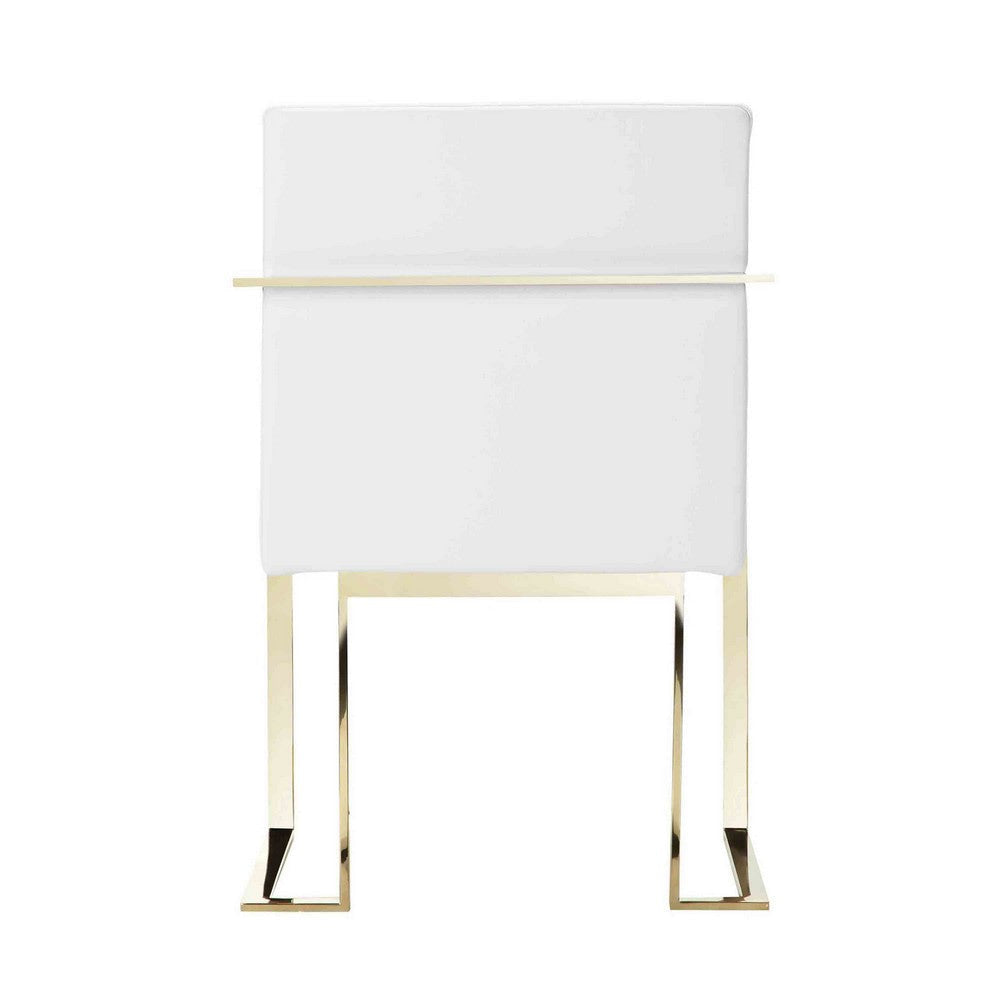 Boly 22 Inch Dining Side Armchair White Faux Leather Gold Steel Frame By Casagear Home BM316955