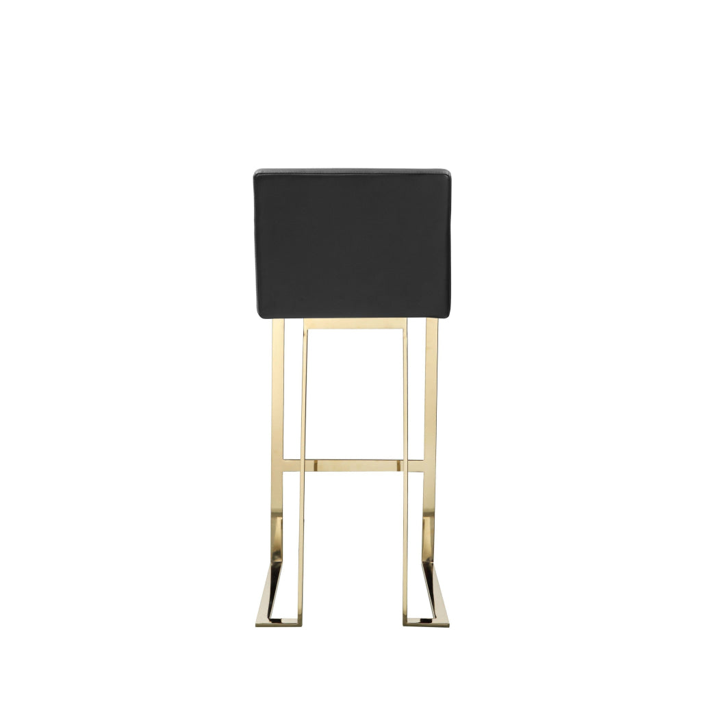 Boly 30 Inch Barstool Chair Cushioned Black Faux Leather Gold Cantilever By Casagear Home BM316956