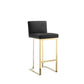 Boly 30 Inch Barstool Chair, Cushioned Black Faux Leather, Gold Cantilever By Casagear Home