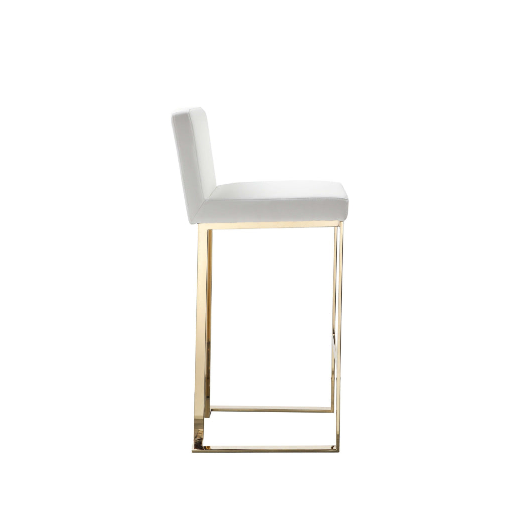 Boly 30 Inch Barstool Chair Cushioned White Faux Leather Gold Cantilever By Casagear Home BM316957