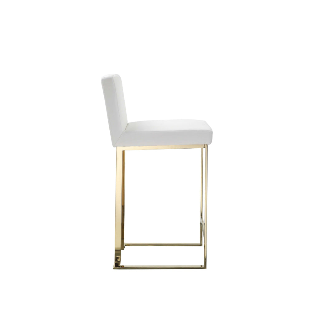 Boly 26 Inch Counter Stool Cushioned White Faux Leather Gold Cantilever By Casagear Home BM316958