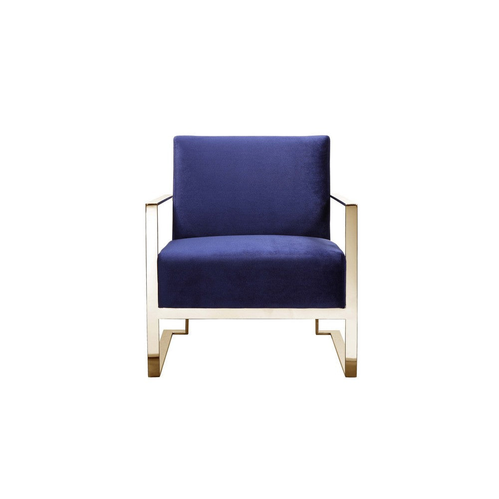 Boly 28 Inch Lounge Chair Navy Blue Velvet Upholstery Gold Steel Frame By Casagear Home BM316962