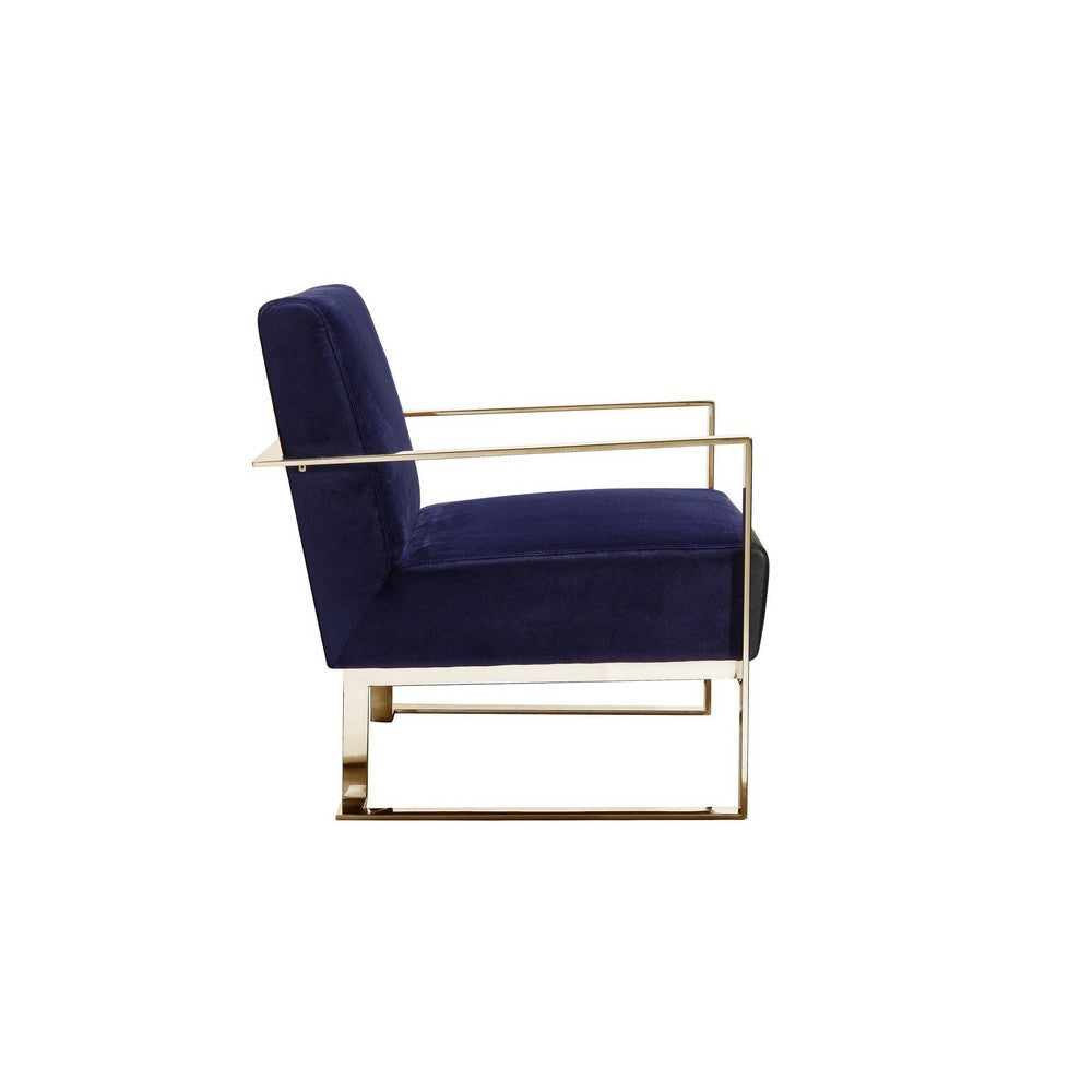 Boly 28 Inch Lounge Chair Navy Blue Velvet Upholstery Gold Steel Frame By Casagear Home BM316962