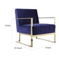 Boly 28 Inch Lounge Chair Navy Blue Velvet Upholstery Gold Steel Frame By Casagear Home BM316962