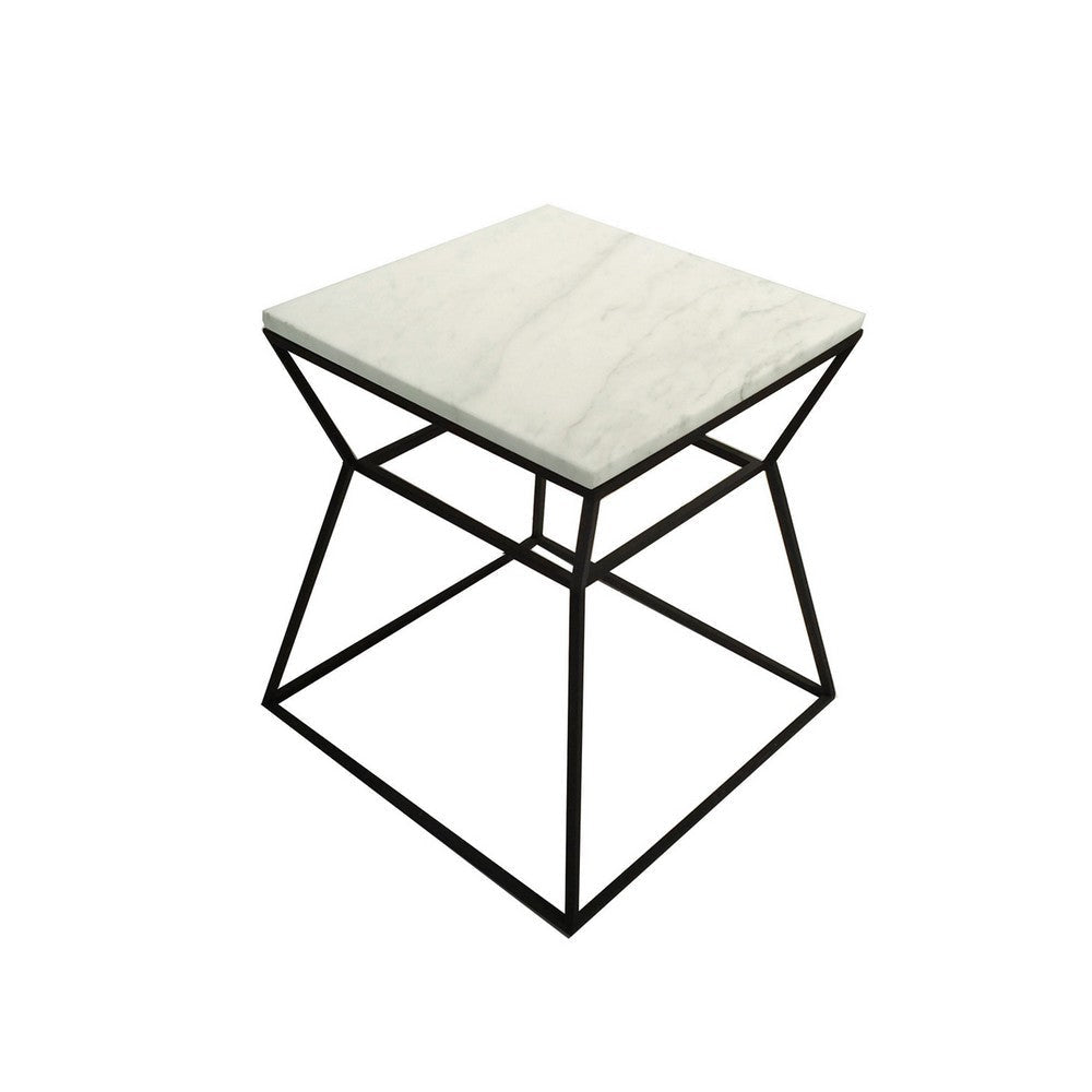 Lio 18 Inch Side End Table White Marble Top Open Hourglass Frame Black By Casagear Home BM316965