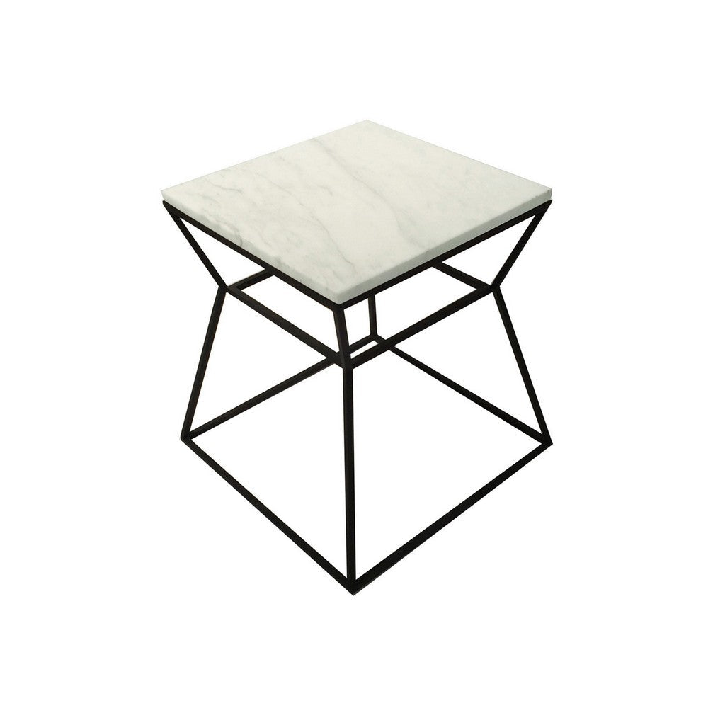 Lio 18 Inch Side End Table White Marble Top Open Hourglass Frame Black By Casagear Home BM316965