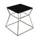 Lio 18 Inch Side End Table Black Glass Top Silver Open Hourglass Frame By Casagear Home BM316968