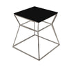 Lio 18 Inch Side End Table Black Glass Top Silver Open Hourglass Frame By Casagear Home BM316968