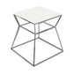 Lio 18 Inch Side End Table White Glass Top Silver Open Hourglass Frame By Casagear Home BM316969