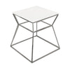 Lio 18 Inch Side End Table White Glass Top Silver Open Hourglass Frame By Casagear Home BM316969