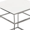 Lio 18 Inch Side End Table White Glass Top Silver Open Hourglass Frame By Casagear Home BM316969