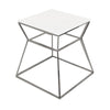 Lio 18 Inch Side End Table White Glass Top Silver Open Hourglass Frame By Casagear Home BM316969