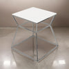 Lio 18 Inch Side End Table, White Glass Top, Silver Open Hourglass Frame By Casagear Home